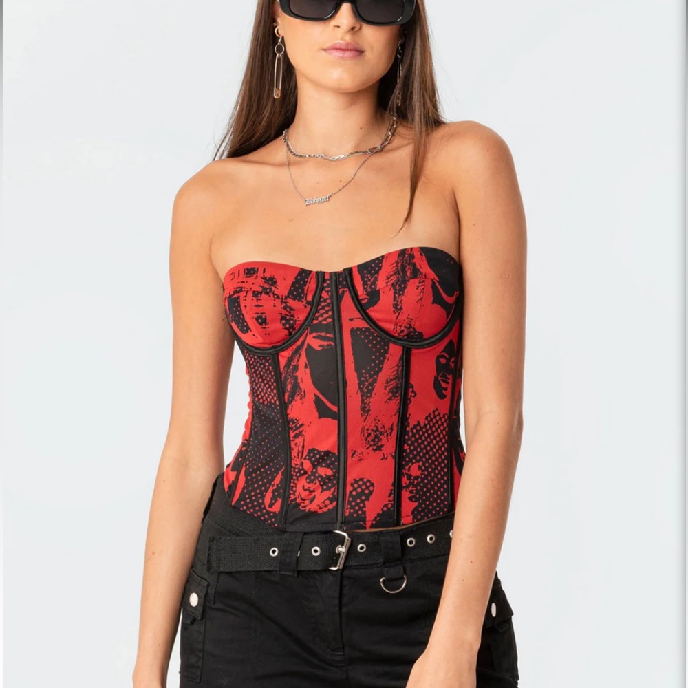 Edikted Red Mesh Corset Top Size S NWOT